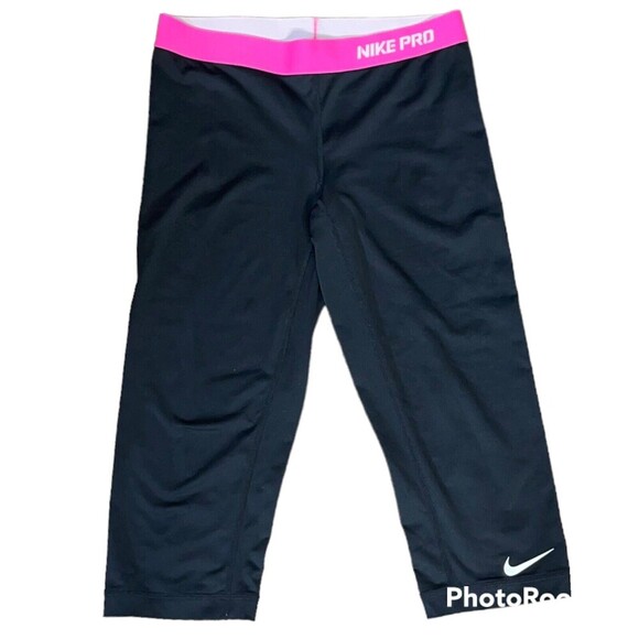 Nike Pro Women's Sz M Black Running Leggings Gym Workout Capri Crop Pants Pink - Picture 1 of 3